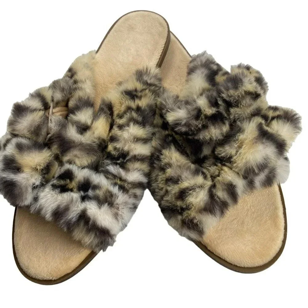 Loft Cheetah Faux Fur‎ Buckle Slippers Size M 7 - 8